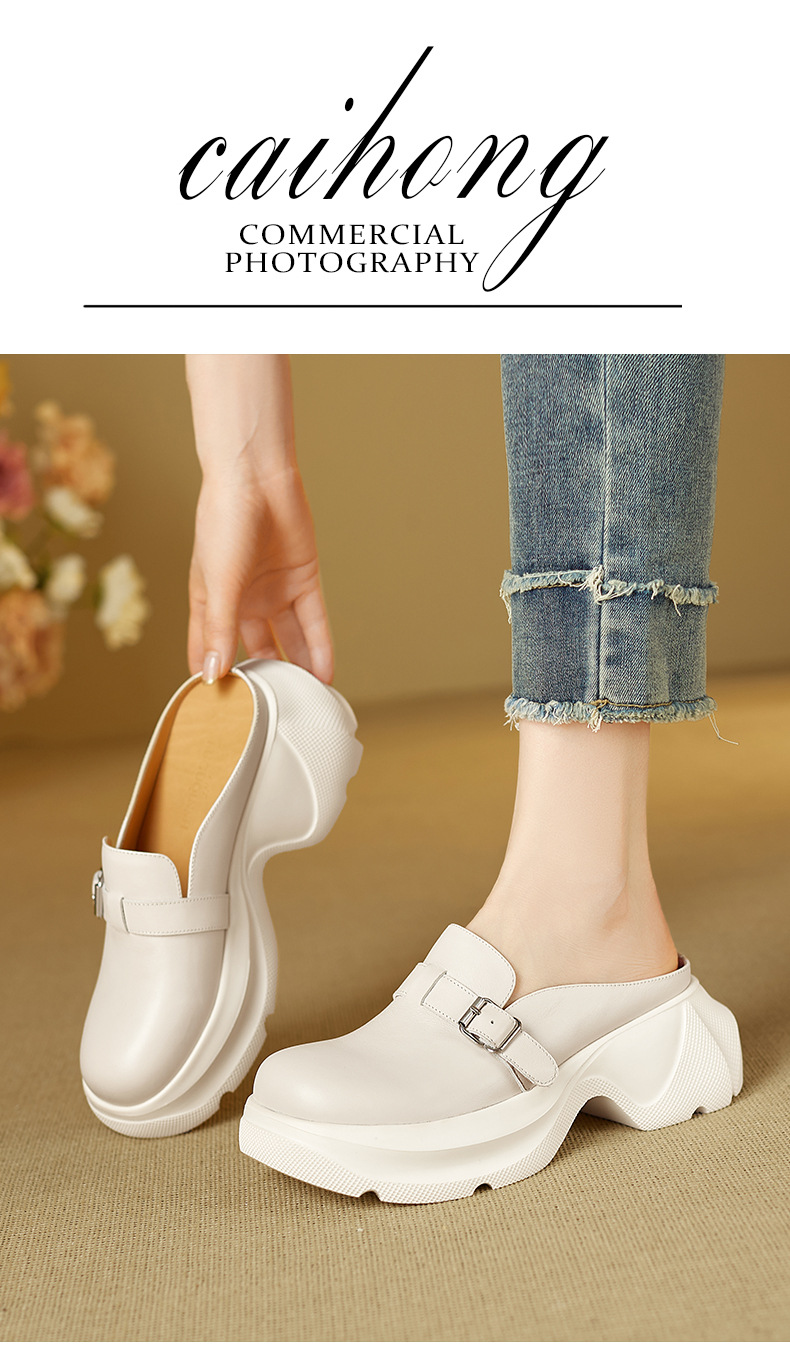 Dép sandal nữ mũi nhọn da bò thật đế dày gót cao 7 cm — đen chi tiết 1