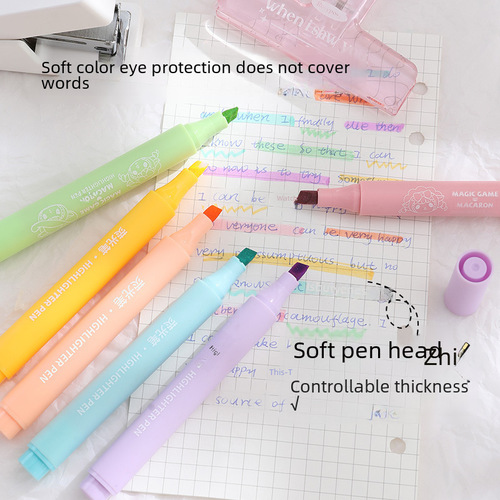 Cute Sanrio Fluorescent Pens 6-Pack Box, High-Quality Colorful Pens, Multifunctional Kluromi Girl Heart Fluorescent Pens