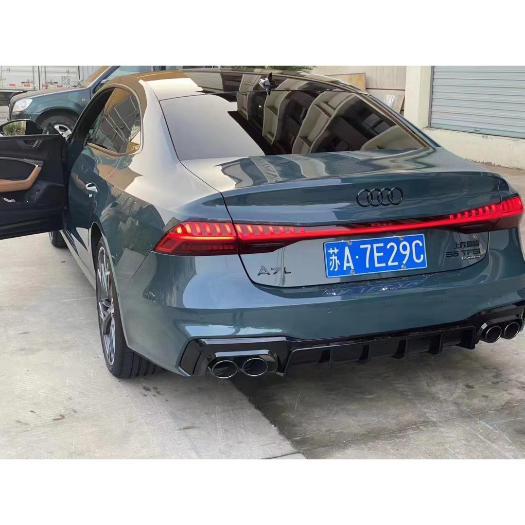 Suitable for 19-25 Audi A7A7L Modified S7 Blade Rear Lip Bright Black Rear Tail Lip Rear Diffuser Four Tail Pipes