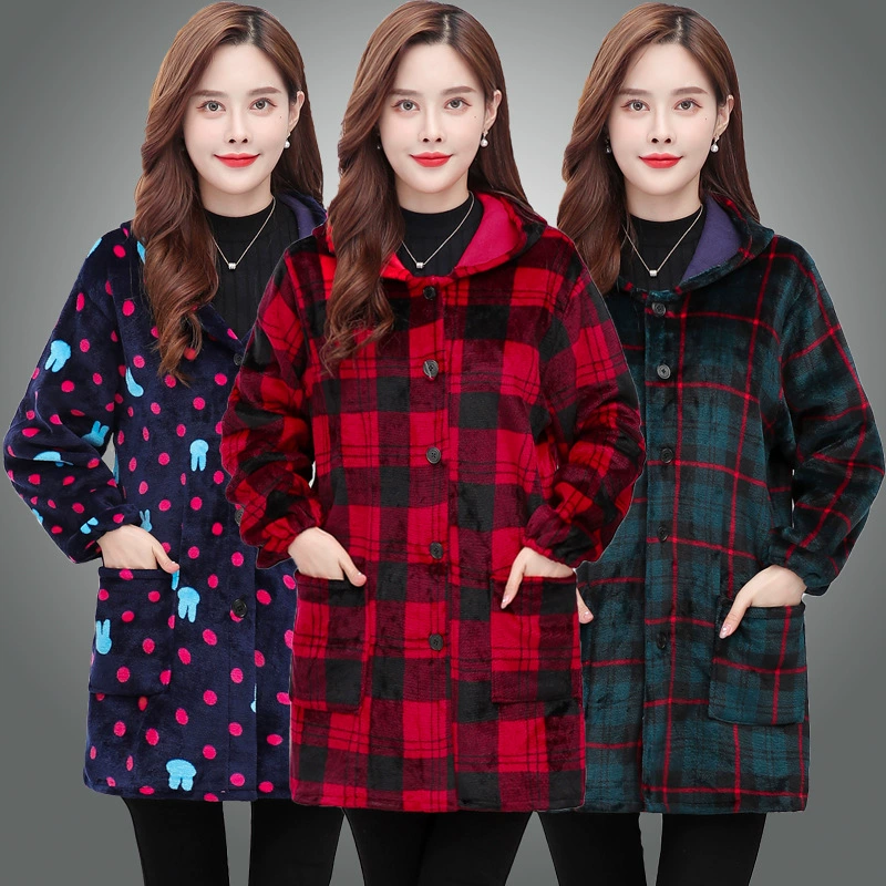 Зимний фланелевый комбинезон для взрослых и женщин, кардиган из кораллового флиса с длинным рукавом, пальто, кухонный фартук, рабочая одежда
