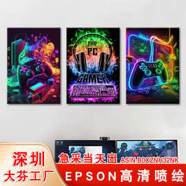 亚马逊三幅涂鸦卧室无框帆布画 卡通风喷绘画芯酷炫电竞游戏挂画
