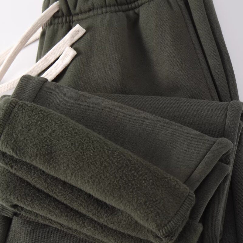 400g Dark Green Fleece-Lined Thick Straight-Leg Pants for Men, Loose Casual Pants, Men's Integrated Fleece Terry Sweatpants 400g Dark Green Fleece-Lined Thick Straight-Leg Pants for Men, Loose Casual Pants, Men's Integrated Fleece Terry Sweatpants