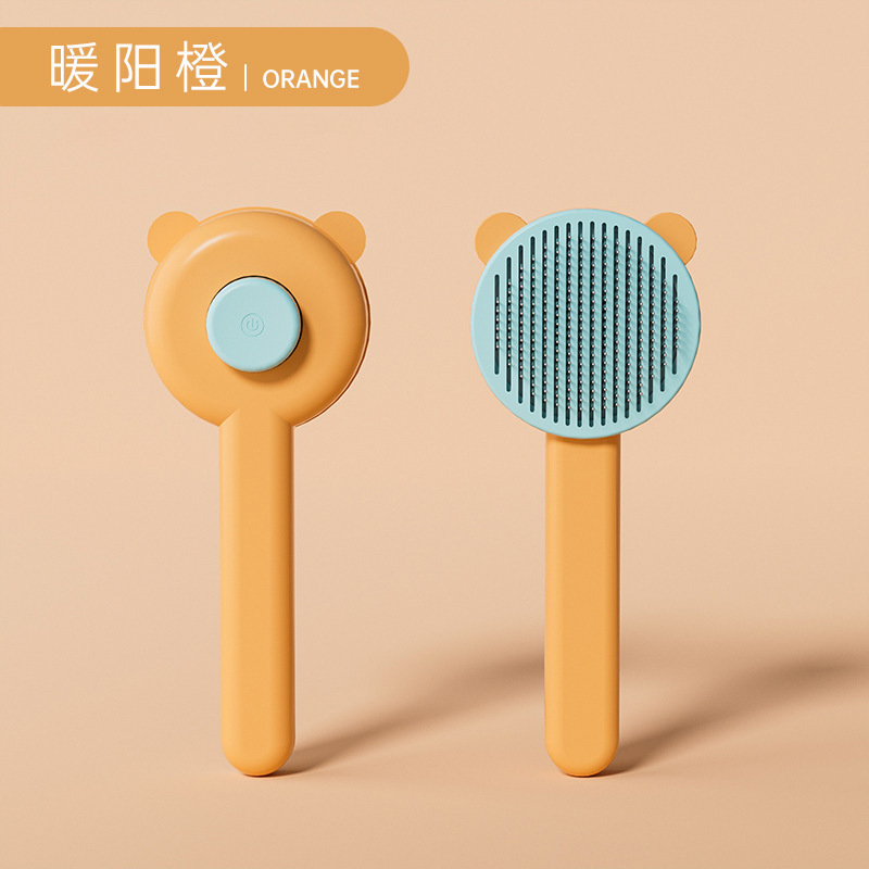 Hawo peine de autolimpieza para mascotas al por mayor peine de masaje universal para gatos y perros redondo mango suave cepillo de aguja de acero autolimpiante peine de depilación