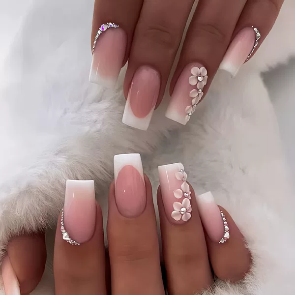 Whitening, Romantic and Simple French Pure Desire Wearable Nail Pile Diamond Manicure Piece European and American ins Style Fake Nails Wholesale