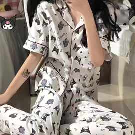 秋季ins短袖长裤两件套女可爱库洛米夏天睡衣学生秋冬开衫家居服