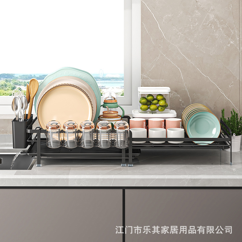 Estante para platos de cocina, fregadero, vajilla, cuchillo, tenedor, estante de almacenamiento para platos, encimera para el hogar, estante de drenaje extensible y retráctil