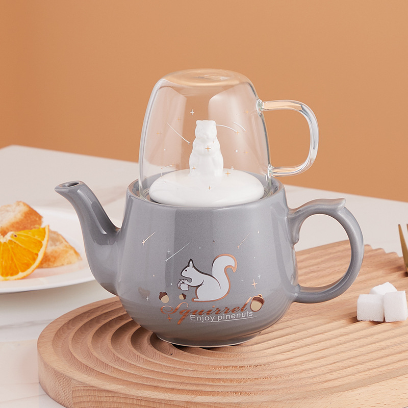 Ins solo juego de té cerámica ardilla Amazon Comercio exterior oferta especial puede agregar logotipo una olla taza regalo