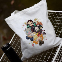 亚马逊热销卡哇伊动漫鬼灭之刃印花手提学生单肩帆布拎书包购物袋