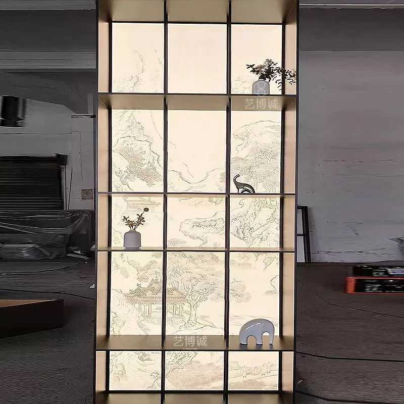 定制不锈钢背光柜餐厅餐边柜金属酒柜别墅内嵌式亚克力发光展示柜