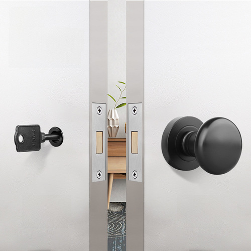 Invisible door lock, single-sided lock, indoor bedroom background wall, modern minimalist, hidden lock, wooden door background wall, spherical shape.