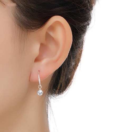 s999 sterling silver zircon earrings, niche simple earrings, women's silver light luxury high-end earrings, retro earrings