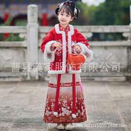 伊妍轩喜庆汉服女童冬季加绒加厚儿童日常宝宝拜年服套装新年汉服