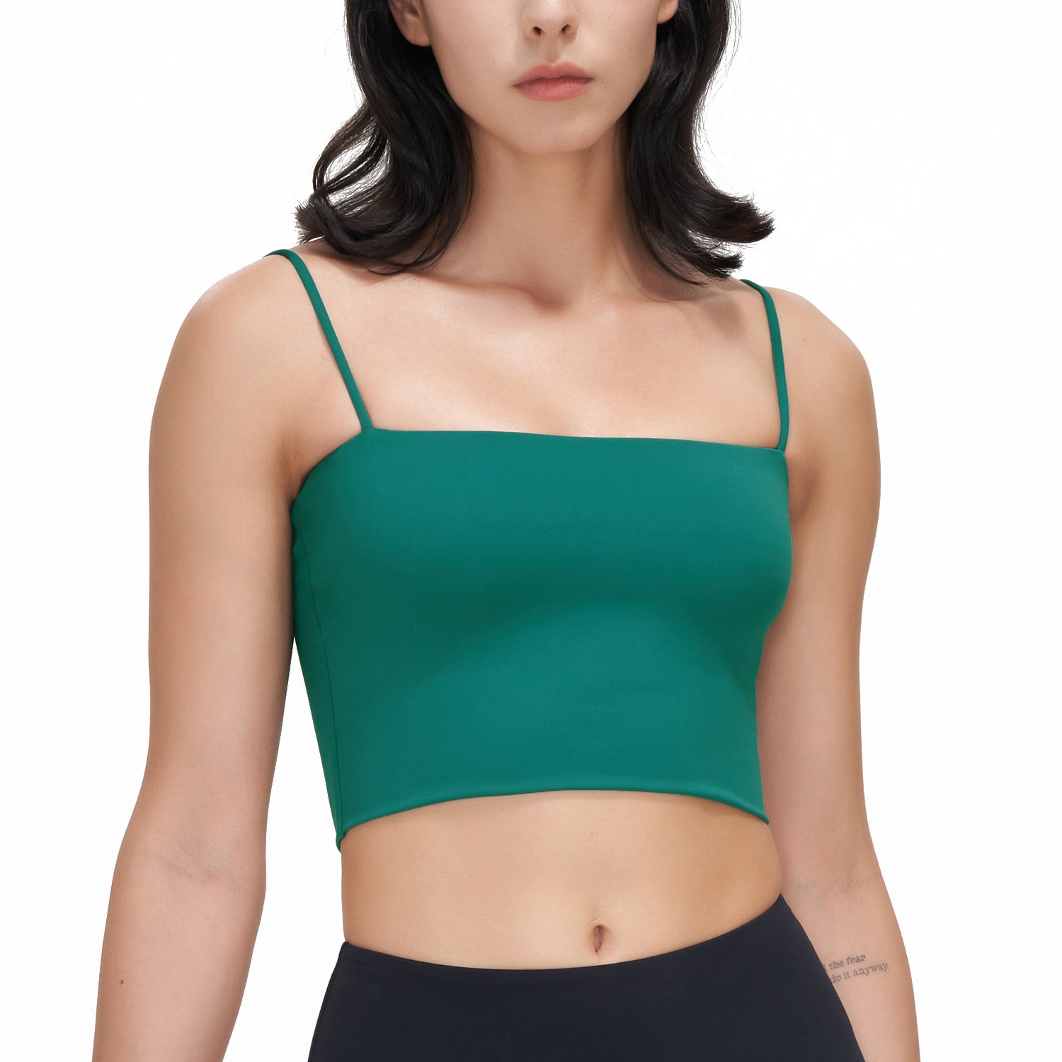 Deportes pequeña correa de ropa interior deportiva a prueba de golpes de alta resistencia Yoga Chaleco con almohadilla en el pecho femenino Lycra cuello plano