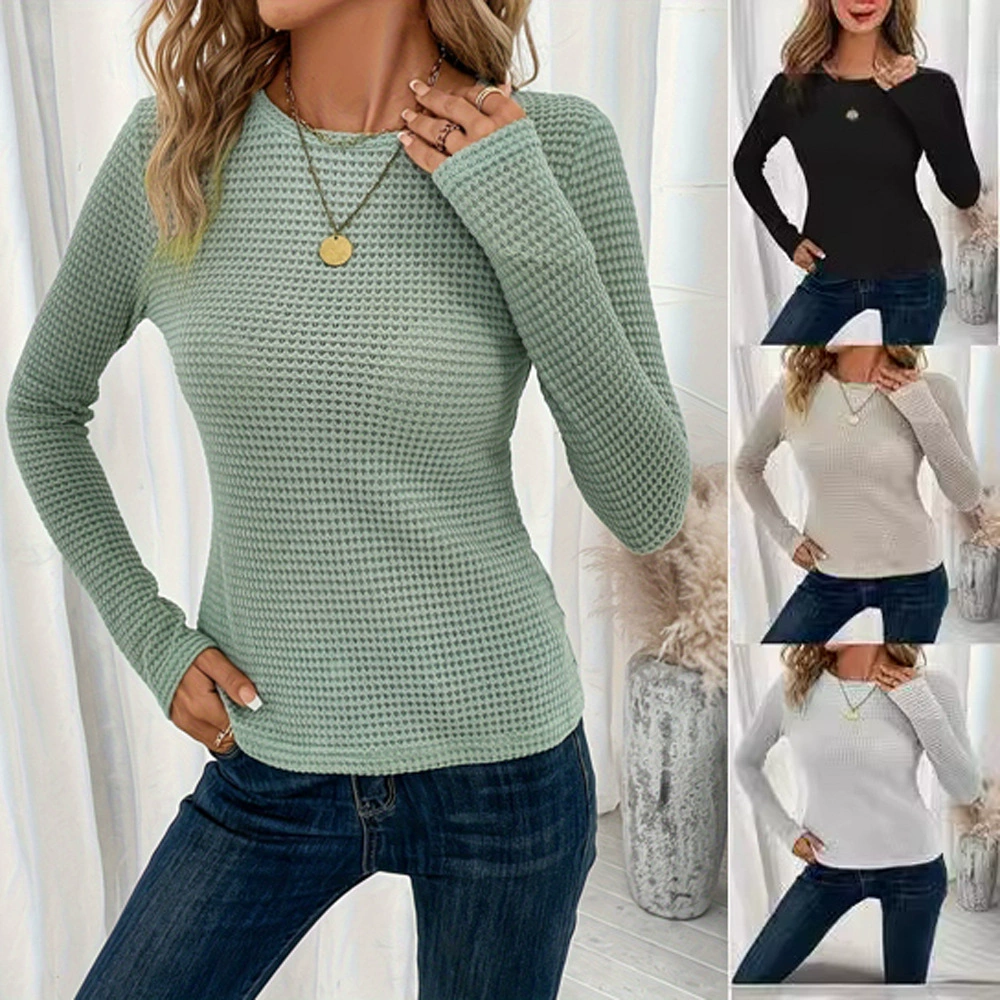 Спотовые новые весенние 2025 европейские и американские трансграничные Amazon тонкие дикие футболки с длинными рукавами с круглым вырезом