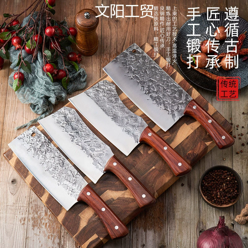 Оптовая продажа производителя красный сандалwood круглая ручка нож кухонный нож для резки кухни острый древний способ ковка комплект ножей для кухне