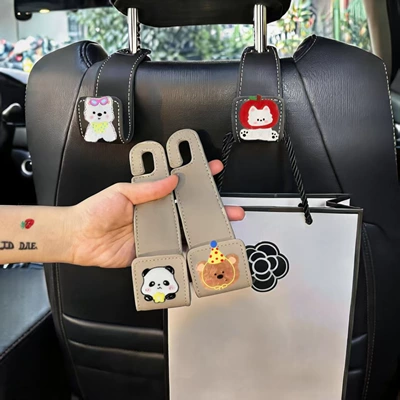 Car suede seat back hook, multifunctional rear storage hook, cute cartoon car interior hook