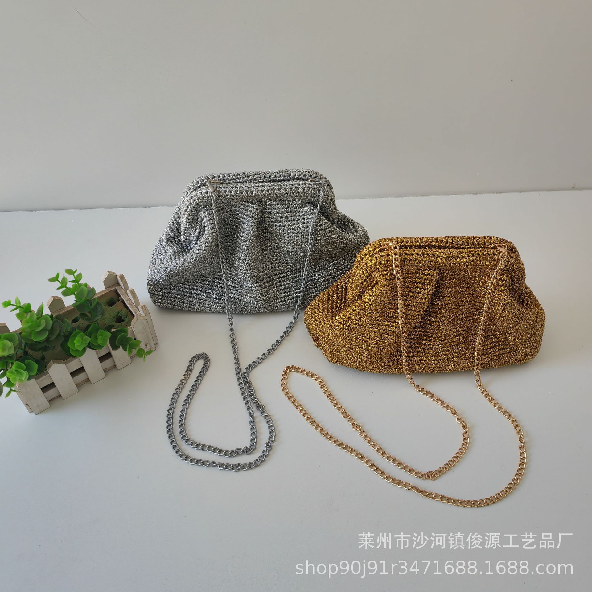 New Gold and Silver One-Shoulder Cross-Body Straw Bag New Material Crochet Beach Casual Women's Bag Vacation Style Bag
