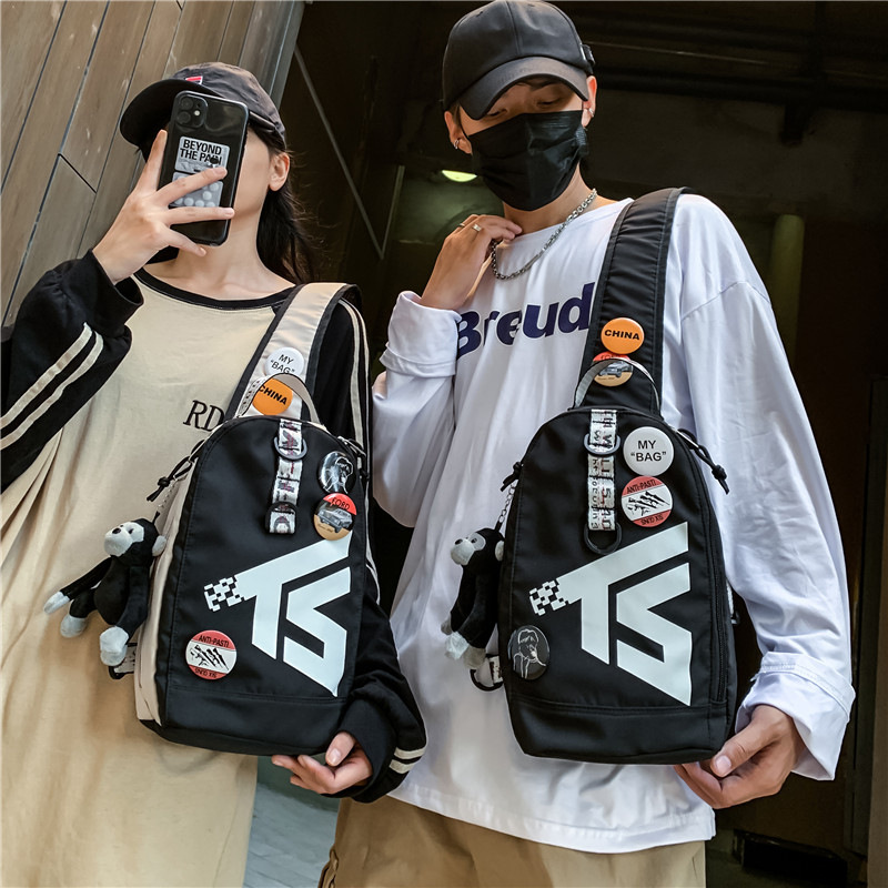 Crossbody bag, chest bag, men's ins fashion brand, sports student shoulder bag, casual boy's waist bag, fashionable small bag, women's oblique