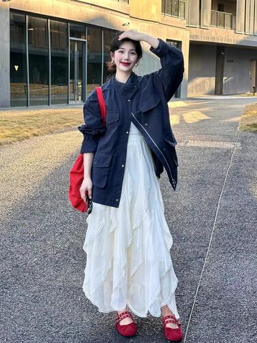 White cake dress for women in spring and summer new style, high waist, slimming, Korean style, gentle style, multi-layer lace a-word fluffy long dress