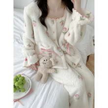 2025 加厚花边领蝴蝶结喇叭袖可爱花朵郁金香爱心睡衣套装