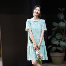 75291 小个子新品夏女装双乔真丝动物印花蛋糕裙重工钉珠连衣裙子