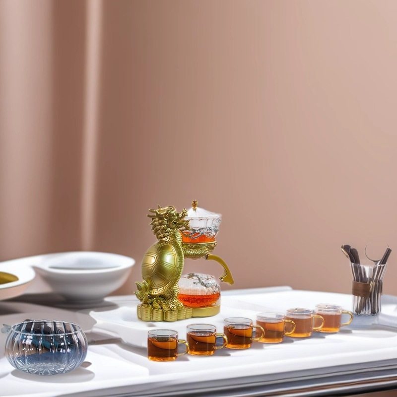 金色龙龟半全自动茶具玻璃懒人功夫套装家用办公室会客创意国潮风