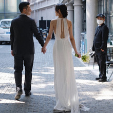 森系轻婚纱旅拍简约出门纱小拖尾白色显瘦超仙迎宾纱新娘结婚礼服