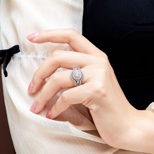 Wish Cross-border Accessory S925 Pure Silver Combination Set Wedding Ring Three-Piece Stackable Diamond Ring Set for Women