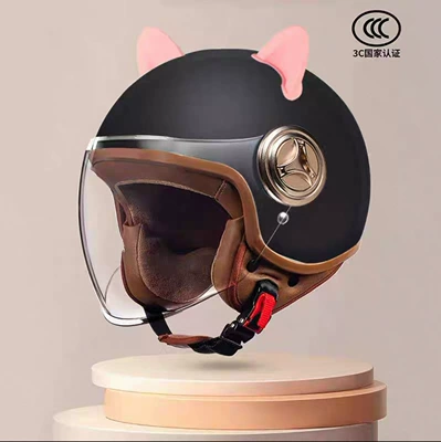 Universal for All Seasons, Winter Motorcycle | Motosiklet kaskı (dəbilqə) - 801-new-national-standard-class-a-3c-certification-matte-black-long-mirror-pink-rabbit-ears-free-size