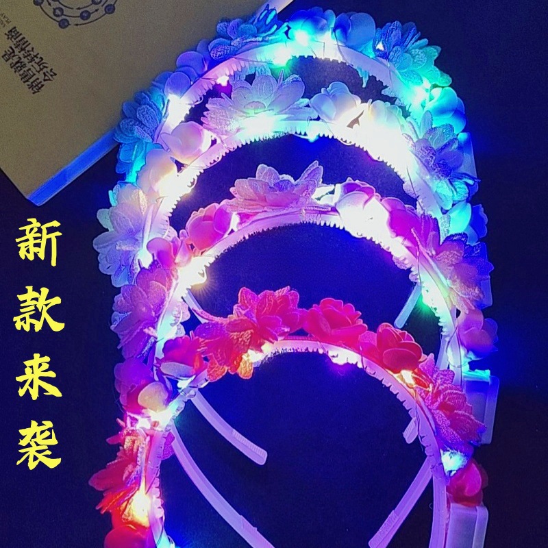 Nuevos niños luminosos, dulces y encantadores, diademas de flores de simulación transfronterizas europeas y americanas, venta caliente de puestos cuadrados de conciertos