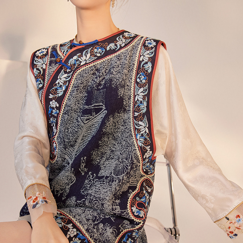 2026 Autumn New Style National Style High-End Light Luxury Design Printed Loose Buttoned Vest Jacket Women's Clothing M7066