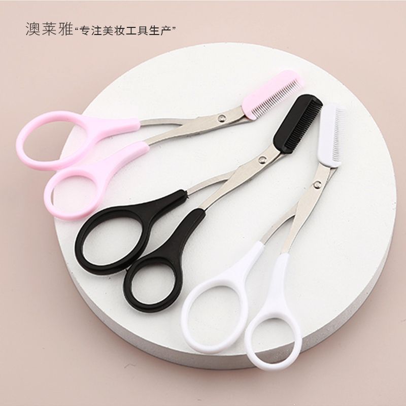 Tijeras de cejas de acero inoxidable de estilo coreano fábrica al por mayor tijeras de cejas con peine de cejas peine desmontable herramientas de belleza