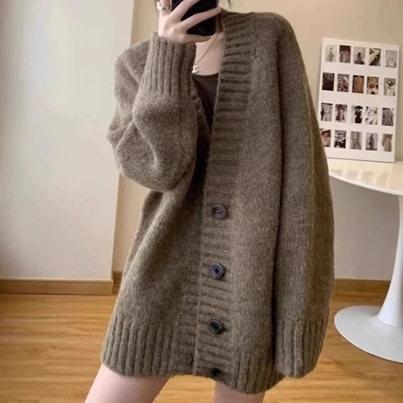 Lazy Style chic Knitwear Outer Wear Autumn and Winter Thickeneded Top Sweater Jacket Women's Cardigan Loose Mid-length Outer Wear Lazy Style chic Knitwear Outer Wear Autumn and Winter Thickeneded Top Sweater Jacket Women's Cardigan Loose Mid-length Outer Wear