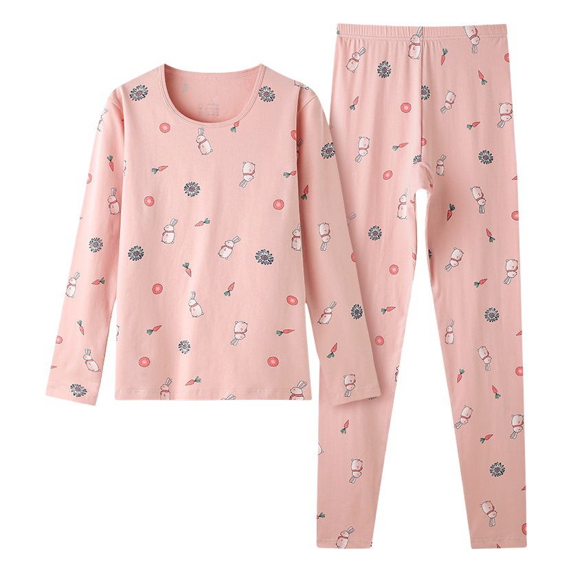 Venta al por mayor de algodón ropa de otoño pantalones largos chica femenina impresa suéter de algodón estudiante ropa interior térmica de las mujeres traje de manga larga Pantalones