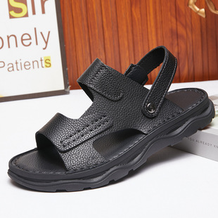 2025 summer new men's sandals leather ultra light non-slip comfortable handmade on-line breathable open toe men's shoes wholesale