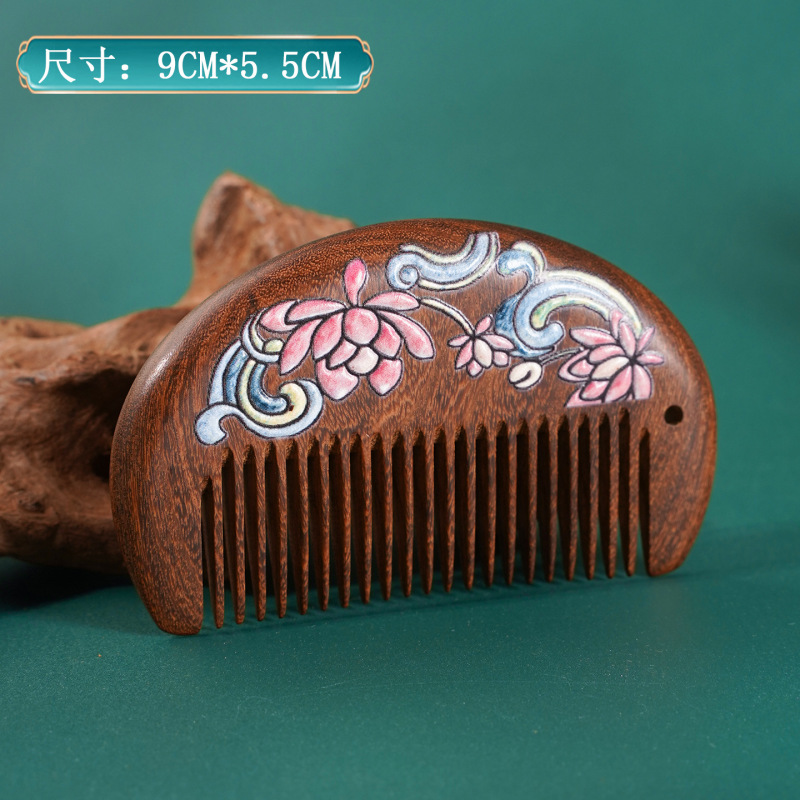 厂家批发中国风天然檀木彩绘梳女士户外便携顺发美发梳时尚简约梳|undefined