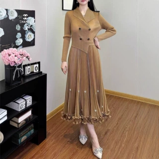 三宅褶皱新款衣服连衣裙长裙轻奢高级感假两件女装批发非洲风跨境