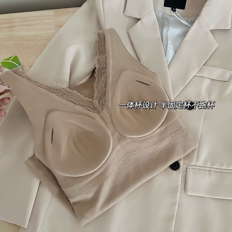 秋冬法式蕾丝边莱赛尔羊绒保暖背心自发热修身显瘦无痕打底上衣女|undefined