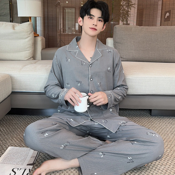 2025 nuevo pijama de primavera y otoño de hombre nubes de algodón de manga larga con la solapa de vestir de casa para niños set de verano