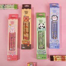 单支10支装卡通2b铅笔熊猫甜甜派对hb铅笔盒装小学生书写笔文具
