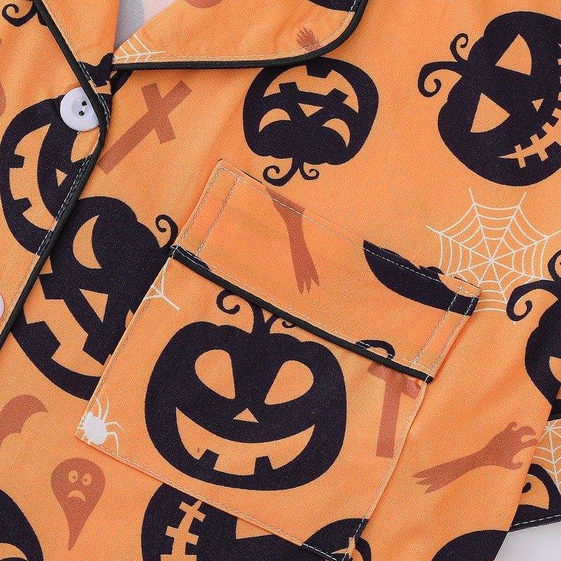 越境貿易 ハロウィン レディース 半袖 ショートパンツ 欧米風 パジャマセット カーディガン 襟付き ホームウェア ゆったり 快適|undefined