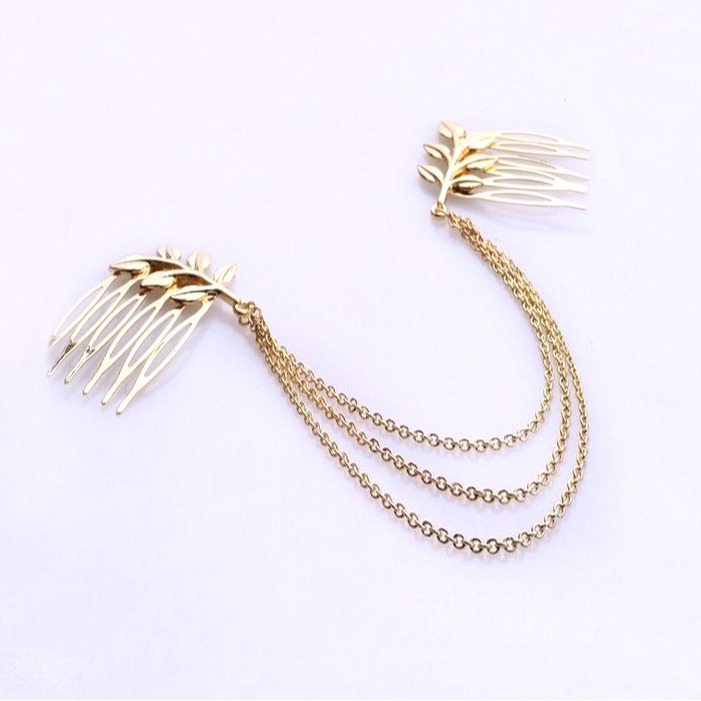 Europa y América nuevos accesorios para el cabello hoja cadena borla banda para el cabello hoja de pelo peine insertar peine exquisitos accesorios para el cabello al por mayor