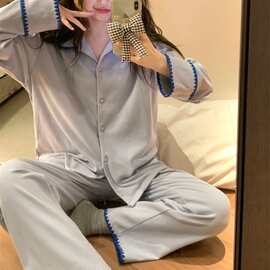 海盐奶蓝气质韩系ins简约德绒舒适家居服少女休闲宽松睡衣套装