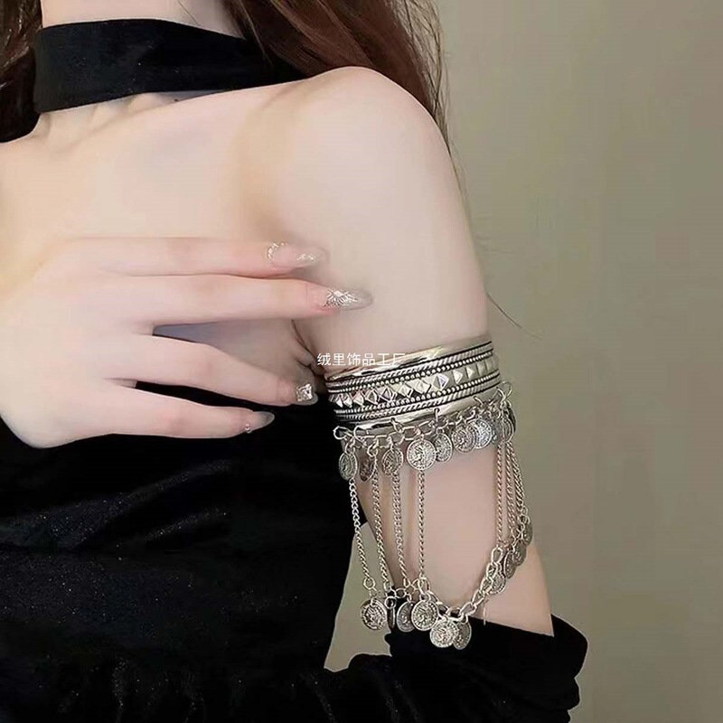 Exotic ethnic style tassel arm bracelet, Greek and Egyptian style arm bangle jewelry, women's dance performance ancient style accessory Exotic ethnic style tassel arm bracelet, Greek and Egyptian style arm bangle jewelry, women's dance performance ancient style accessory