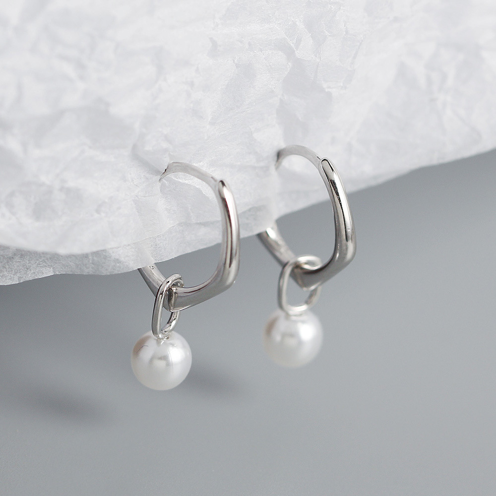 Fashion Style 1 Pair 925 Sterling Silver Artificial Pearls Geometric Earrings