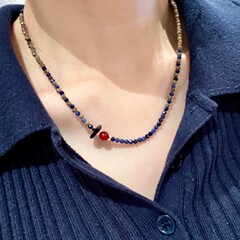 青金石红玛瑙蓝色琉璃水晶串珠锁骨链高颜值复古秋冬显白细项链女