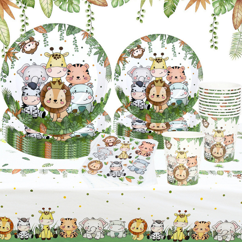 Jungle Animals Disposable Tableware 1st Birthday Decoration|ru