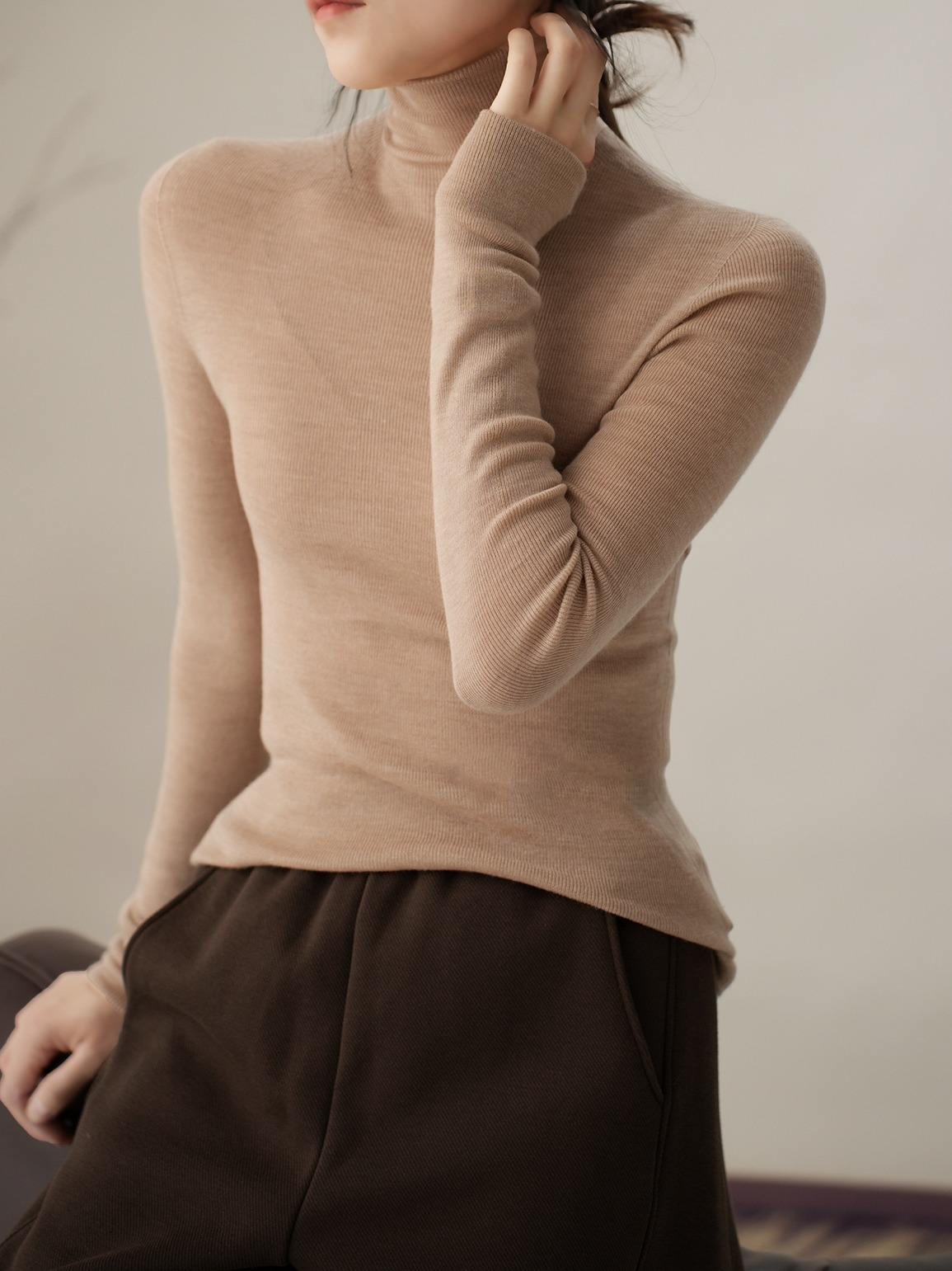 揚子糸 120 カウント シームレス ワンピース レディース ウール タートルネック セーター ボトリング シャツ 長袖