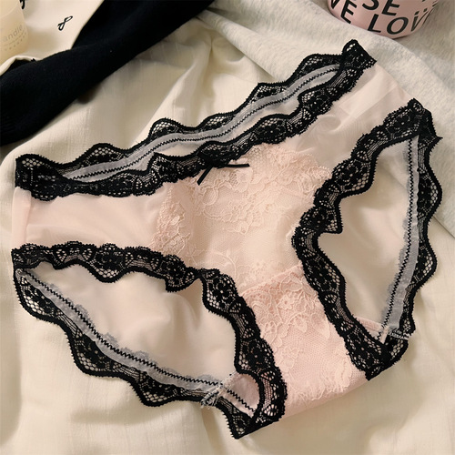 Fashionable little tricks~ Sexy lace underwear with mesh and breathable design for young girls, delicate butterfly ties, skin-friendly low-rise triangle pants