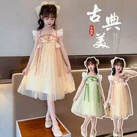 Hanfu Girла в китайском стиле 2025 новый детский костюм Tang Summer древний стиль супер фея платье летняя юбка